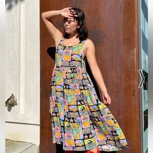 NWT Nooworks Naomi Linen Dress Dreyfus Print 5X Sleeveless Midi Pockets